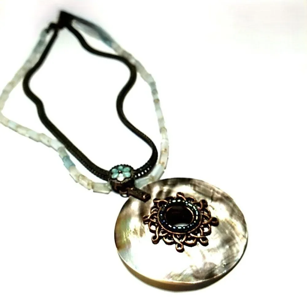 Vintage Avon Copper Abalone Shell Beaded Pendant Necklace